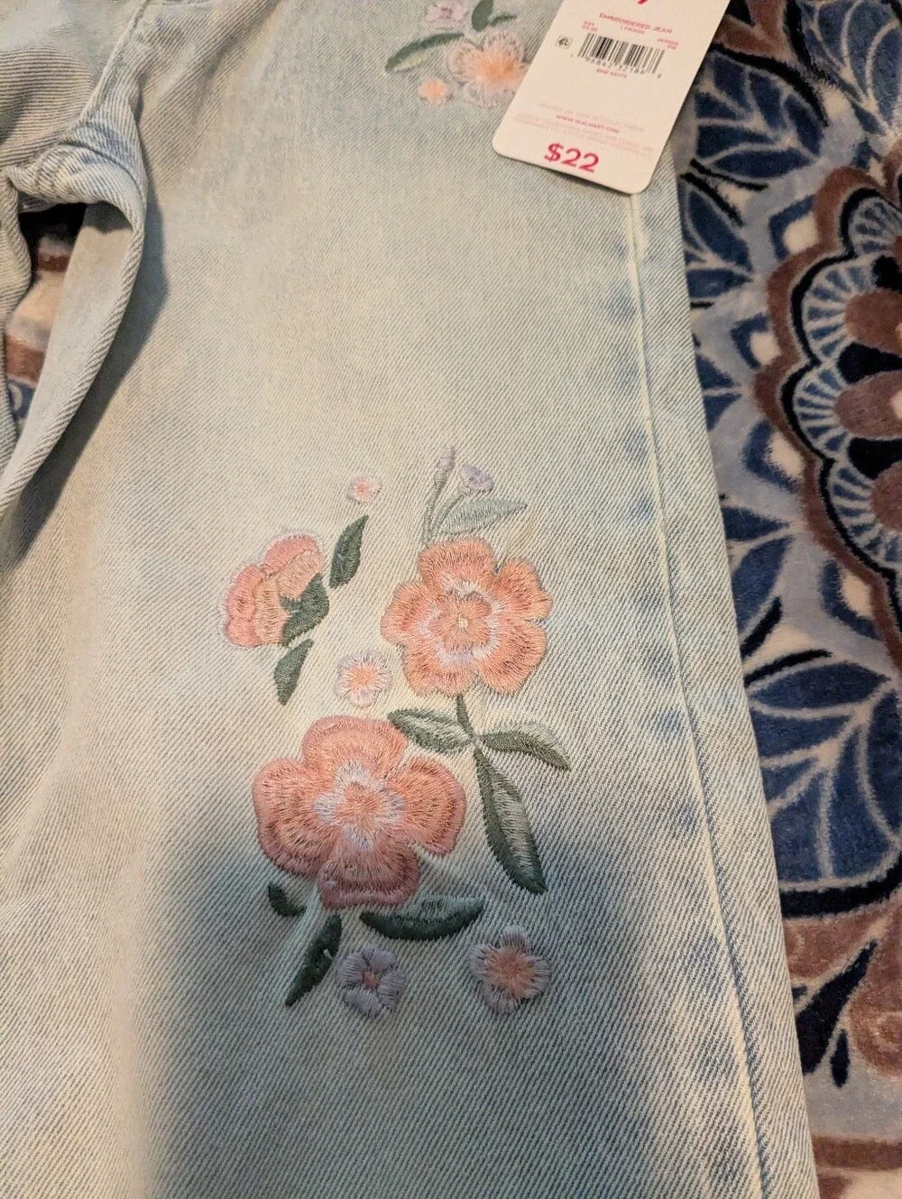 Justice Floral Embroidered Light Wash 5 Pocket Kids' Jeans